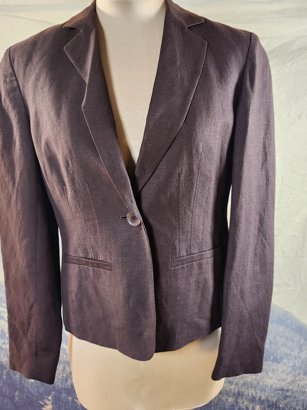 Vtg Jones New York Espresso Linen Princess Seams Blazer 2P